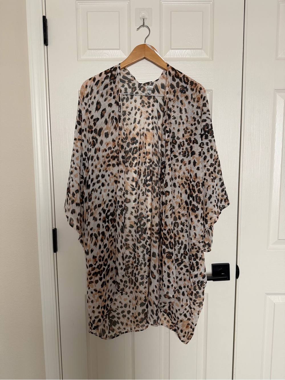 Aerie Leopard Print Sheer Kimono Swim Cover-Up - Taupe & Black